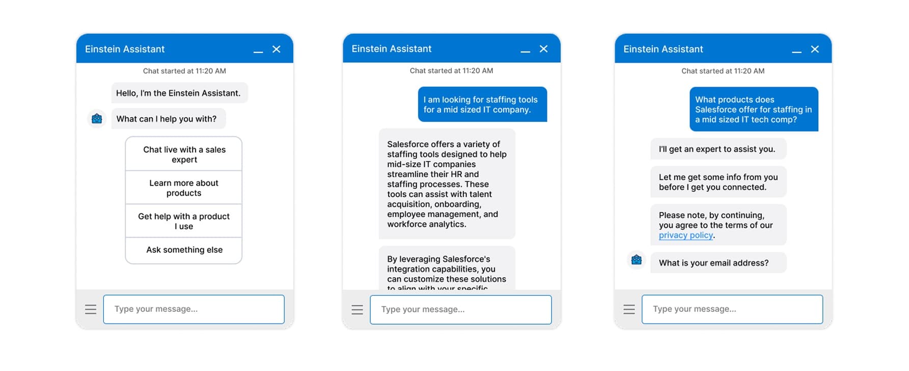 Before/after: the old chatbot's long paragraph handoff vs. the new product-card reply.